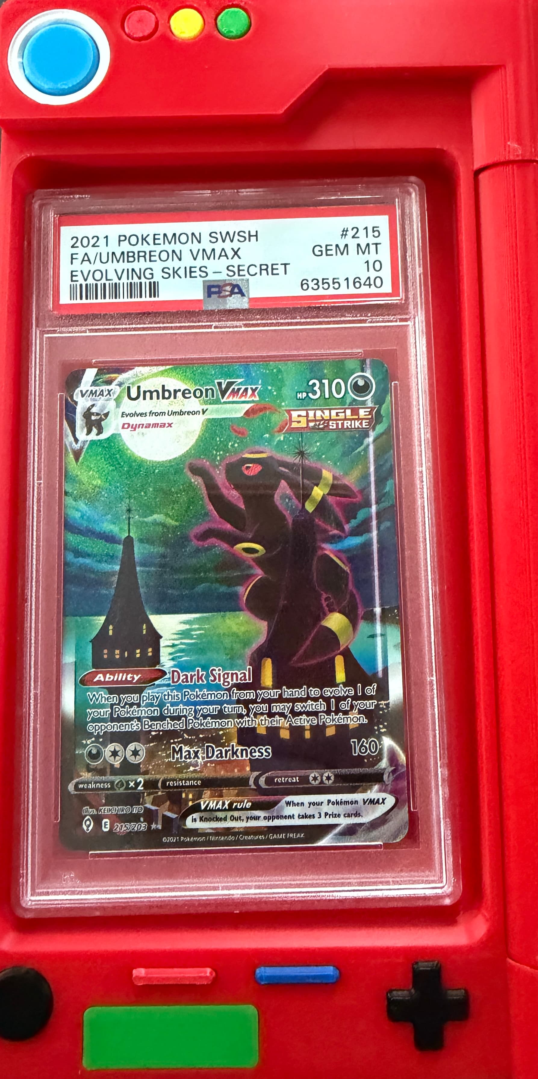 Umbreon VMAX Moonbreon #215/203 Evolving Skies PSA 10 slab from Sparky's Collection