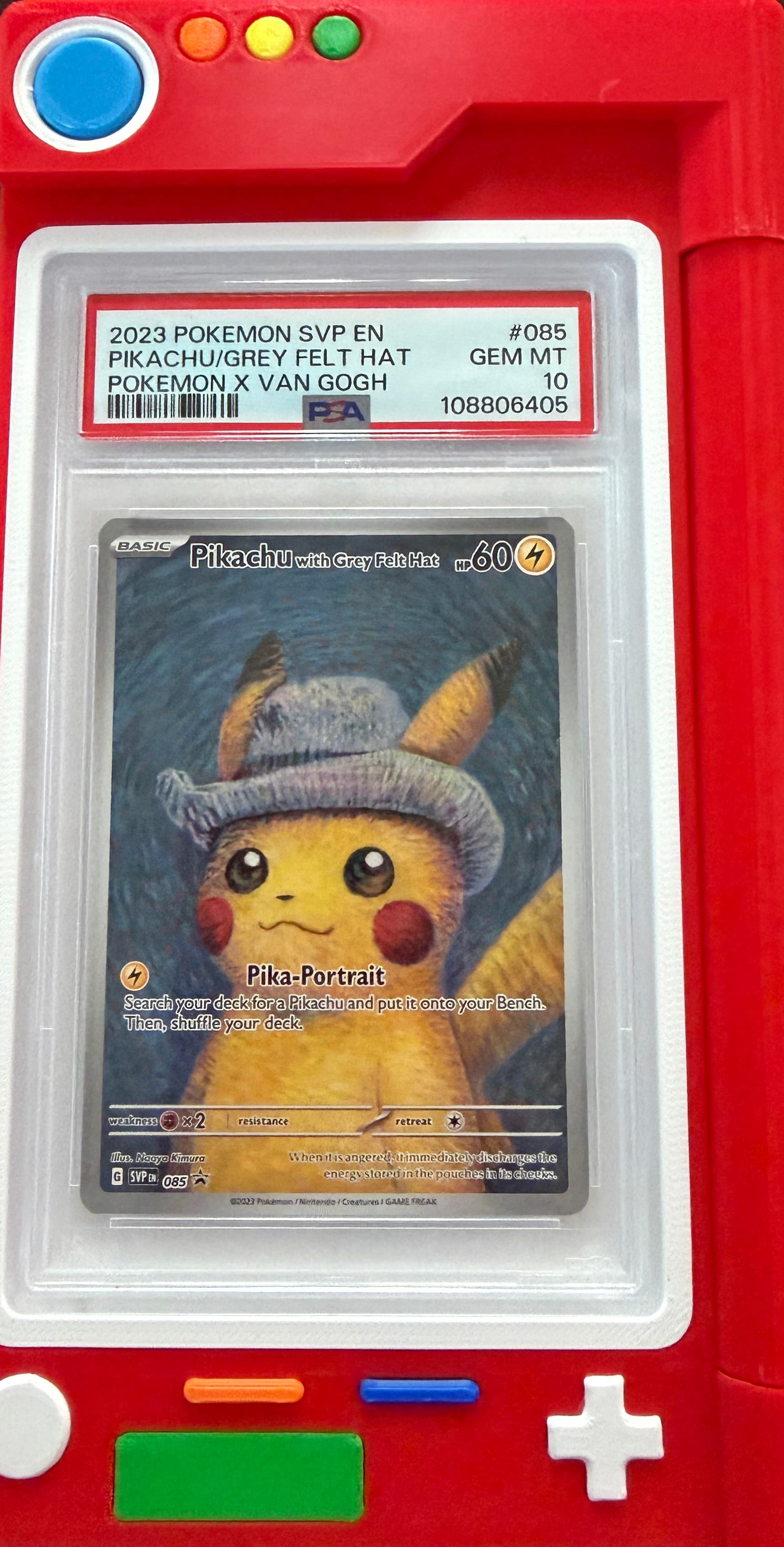 Pikachu with Grey Felt Hat #085 SVP Black Star Promo PSA 10 slab displayed by Let's Go Cards